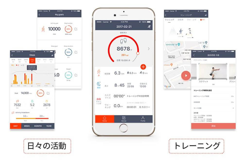 Image: https://1fl0kyr79c.user-space.cdn.idcfcloud.net/photographes/194ba338a1d4e605ba0b898c4ff01594.jpg 活動量(歩数・ウォーキング距離・ランニング距離・消費カロリー)、熟睡度(睡眠時間・睡眠深度)、心拍数を自動で計測・記録してくれるスマートウォッチ(フィットネスタイプ)|noerden