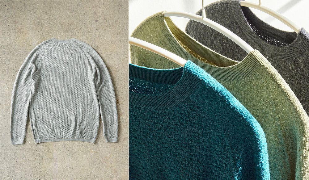 Image: https://1fl0kyr79c.user-space.cdn.idcfcloud.net/photographes/21a102b008da4a278d33c064b6291ed4.jpg ウールと再生ポリエステルを組み合わせたニットのインナーウェア||《クルーネックニット/男女兼用》自然な調湿・調温・防臭、フリーな履き心地の「WUNDER WEAR CREWNECK」|BRING