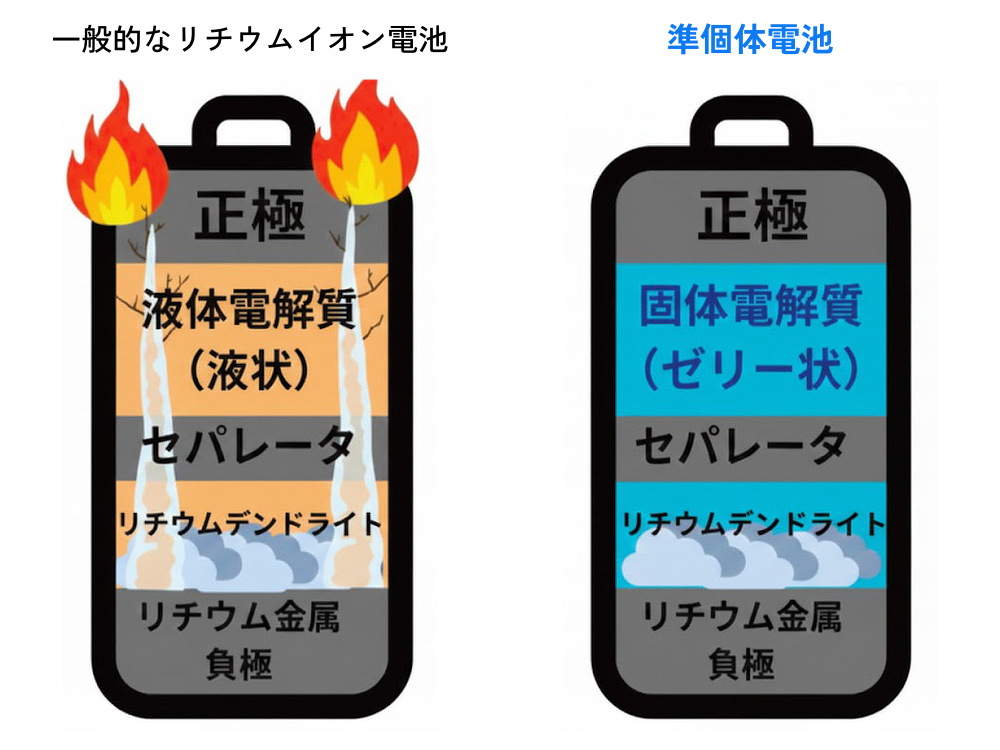 漏れにくく、熱が加わっても気化しにくく、発火もしにくい。内部ショートのリスクが劇的に軽減した、最先端技術｜発火しにくい新技術を使った、準個体バッテリー「HeatZero（ヒートゼロ）」