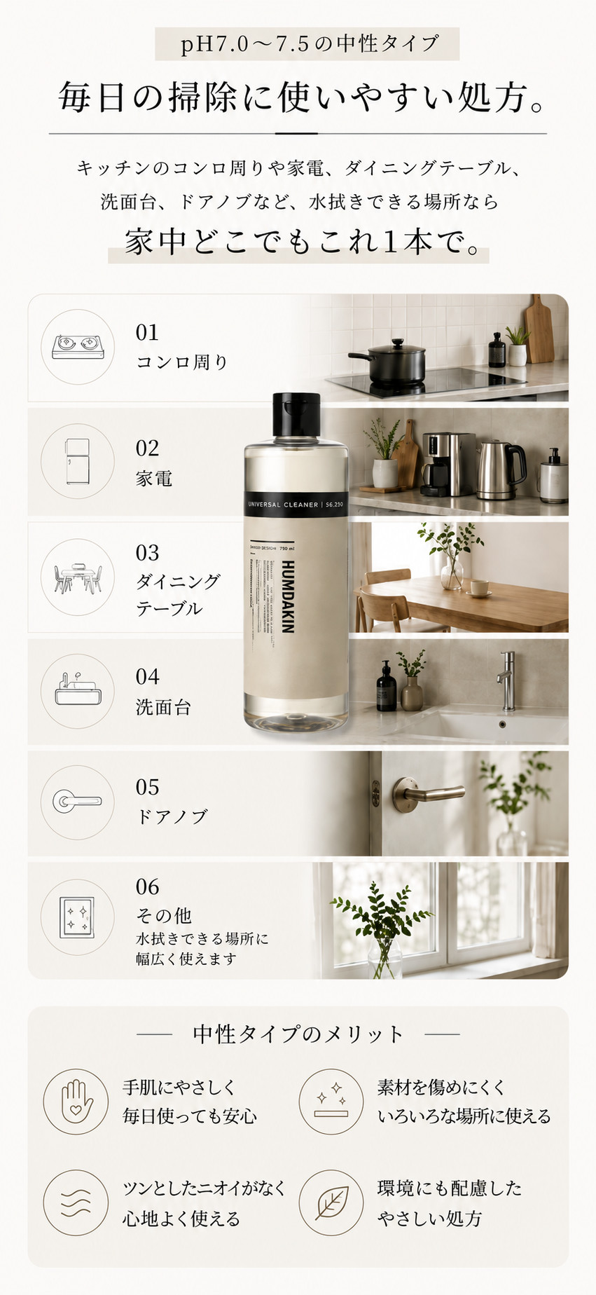 北欧の香りとボタニカル成分、肌にも優しいユニバーサルクリーナー（万能洗剤）｜デンマーク生まれのHUMDAKIN（ハムダキン）