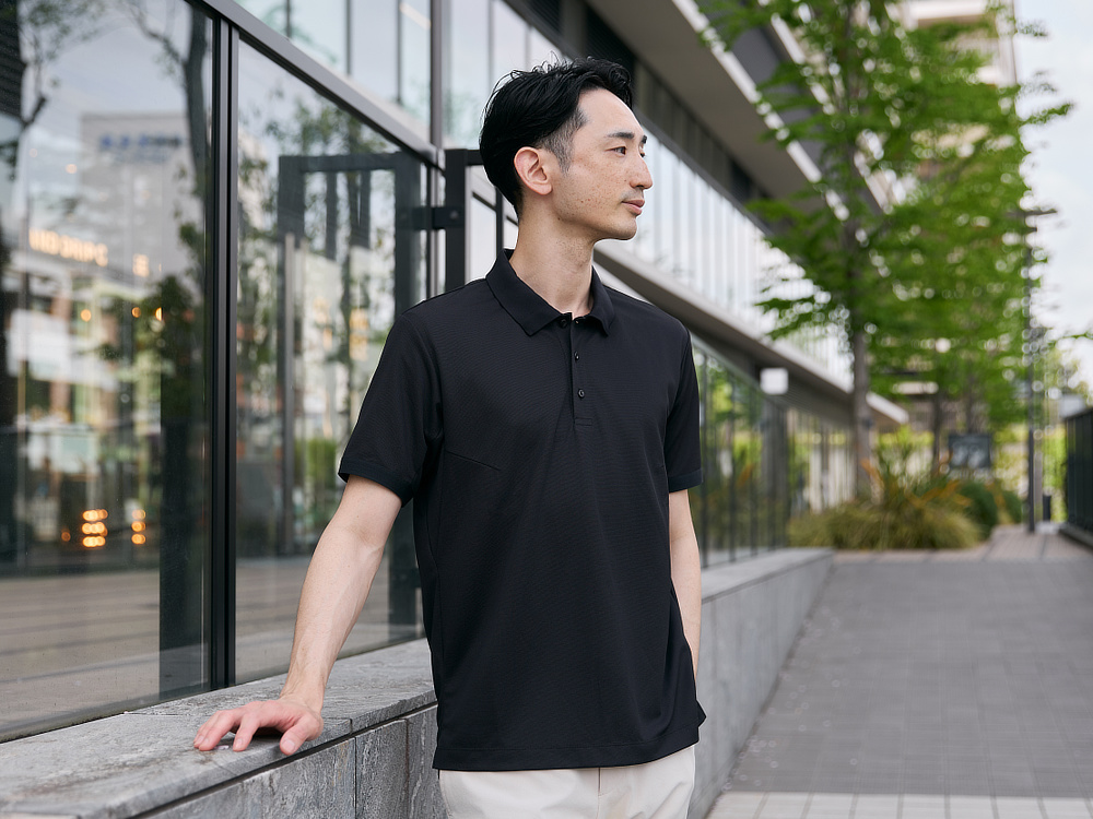 《ポロシャツ》和紙×ポリの快適設計で、湿気を吸って逃す、「和紙糸メディアポロシャツ」｜K-3B