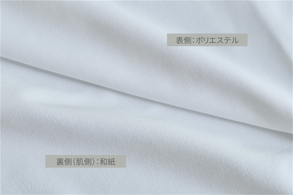 《Tシャツ》和紙×ポリの快適設計で、湿気を吸って逃す、「和紙糸ラバープリントクルーネックTシャツ」｜K-3B