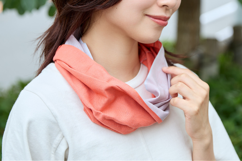 和晒しコットン100%、日除け、汗拭き、冷え対策できる「首の肌着」|Oo(ワオ)