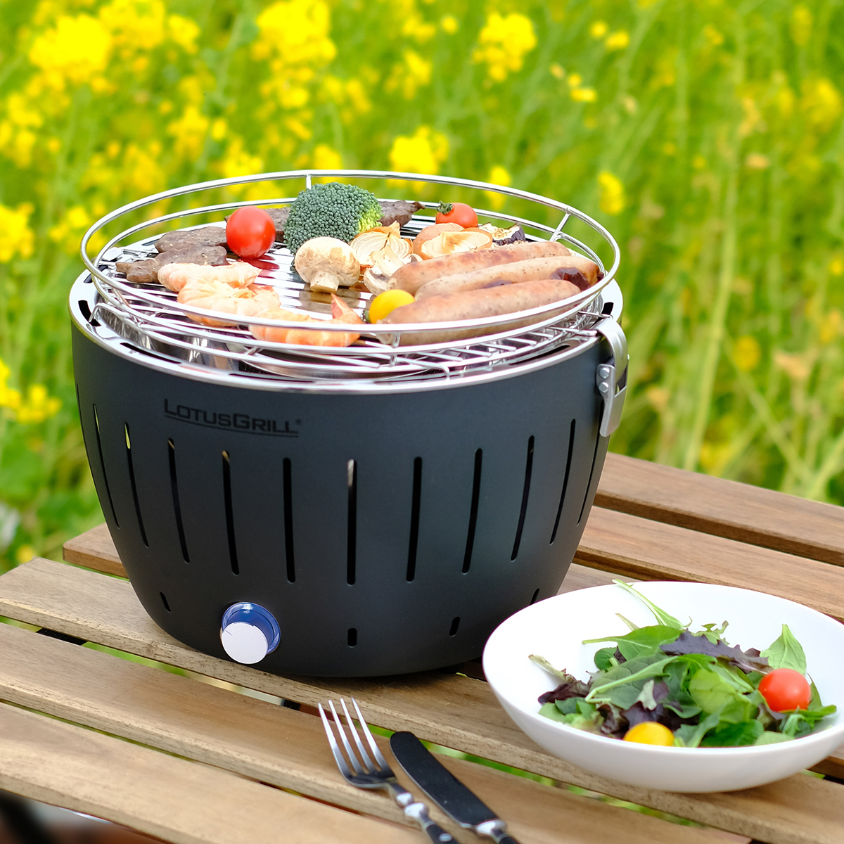Image: https://1fl0kyr79c.user-space.cdn.idcfcloud.net/photographes/dd5597c6710a1add3e2b6293eaf732af.jpg お酒を飲みながら、ひとりでのんびり気楽なバーベキュー。手軽に本格的な炭火焼ができる「炭火焼グリル」(ミニサイズ、1人用・2人用)|Lotus Grill