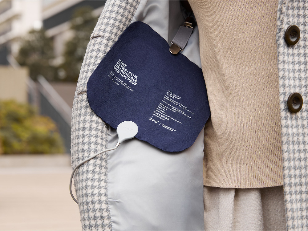 オフィスでも在宅でも、あなたの座面をぽっかぽかに温めてくれる|クリップ付きで服に仕込める!銀ナノインクで温める特許技術の「USBウェアラブルヒーター」|INKO(インコ)