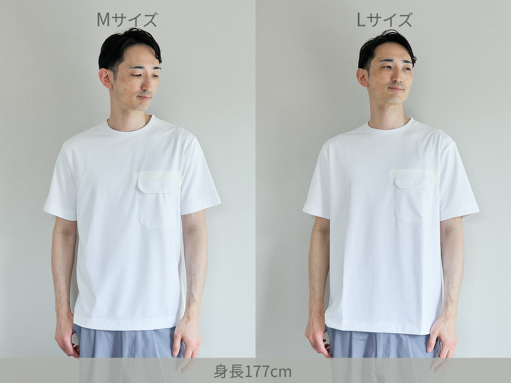 《Tシャツ》和紙×ポリの快適設計で、湿気を吸って逃す、「和紙糸ラバープリントクルーネックTシャツ」｜K-3B