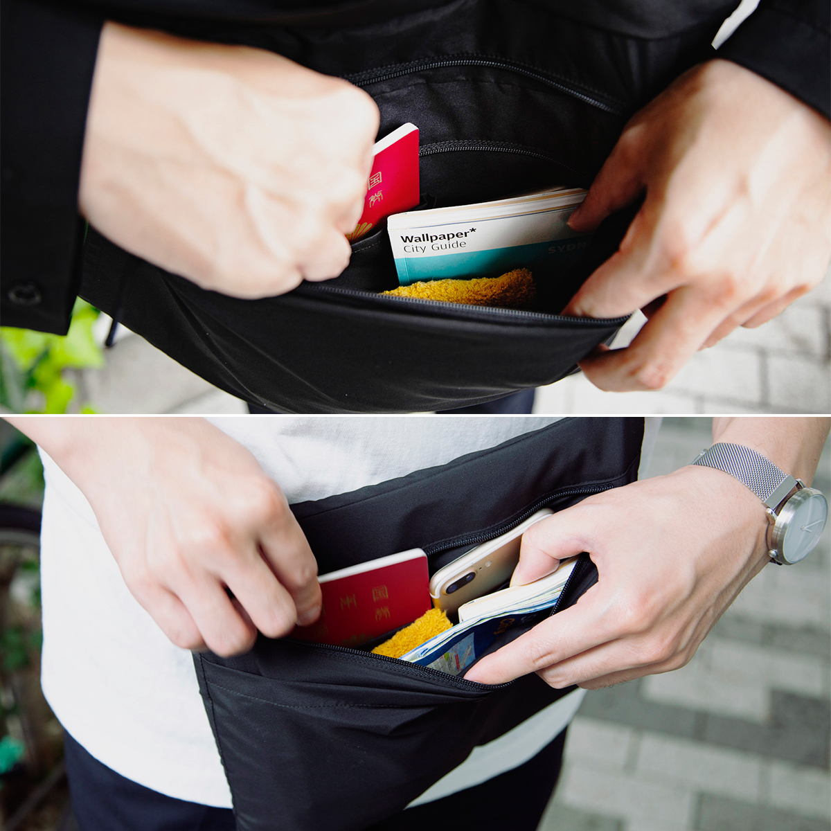 一番のこだわりの「そのままポケット」構造。荷物の入れ替え不要の収納構造の「バッグ一体型パーカー」| SANYO ENJIN
