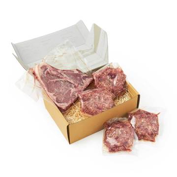 週末を「牛飼いステーキ」で祝おう!|《Tボーンステーキ850g(2人分)&ハンバーグ4個セット》ロッキー山脈の雪解け水と牧草が育む、上質の赤身肉|COWMAN STEAK CLUB