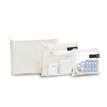 “TECHトート“とスマート通勤｜《ポーチ３点セット》バッグの中をスマートに整えるポーチトリオ｜Orbitkey｜ストーン