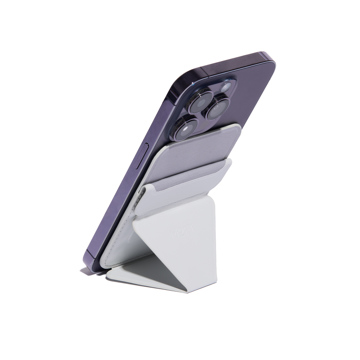 ほしい時だけ“出現”！ 極薄マルチスタンド｜《スマホスタンド》指１本で脚が出現する、薄さ5.5mmのスマホスタンド「snap on」（MagSafe対応）」| MOFT｜ミスティグレー