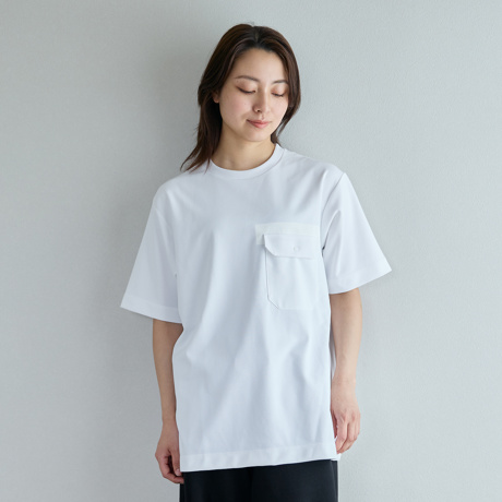 猛暑？酷暑？ クールにいこう｜《Tシャツ》和紙×ポリの快適設計で、湿気を吸って逃す、「和紙糸ラバープリントクルーネックTシャツ」｜K-3B