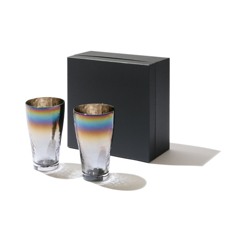 いつものお酒に、惚れ直す｜《ビールグラス／2個組》オーロラの光彩で眼福を、まろやかな味わいで口福をもたらす、「純チタン」コーティンググラス｜PROGRESS プログレス