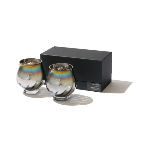 いつものお酒に、惚れ直す｜《ワイングラス／2個組》オーロラの光彩で眼福を、まろやかな味わいで口福をもたらす、純チタンコーティンググラス｜PROGRESS プログレス