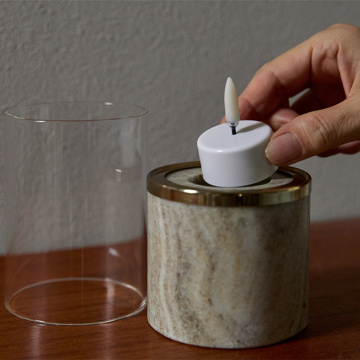 お疲れ脳に、1／ｆのゆらぎ｜《マーブルランタン》天然大理石が灯りを引き立てる「キャンドルランタン」｜UYUNI　LIGHTING